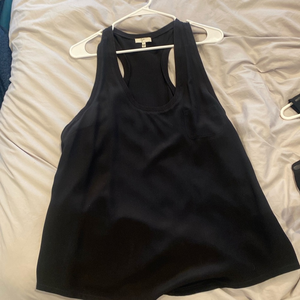 Joie black silk razor back tank with small front pocket